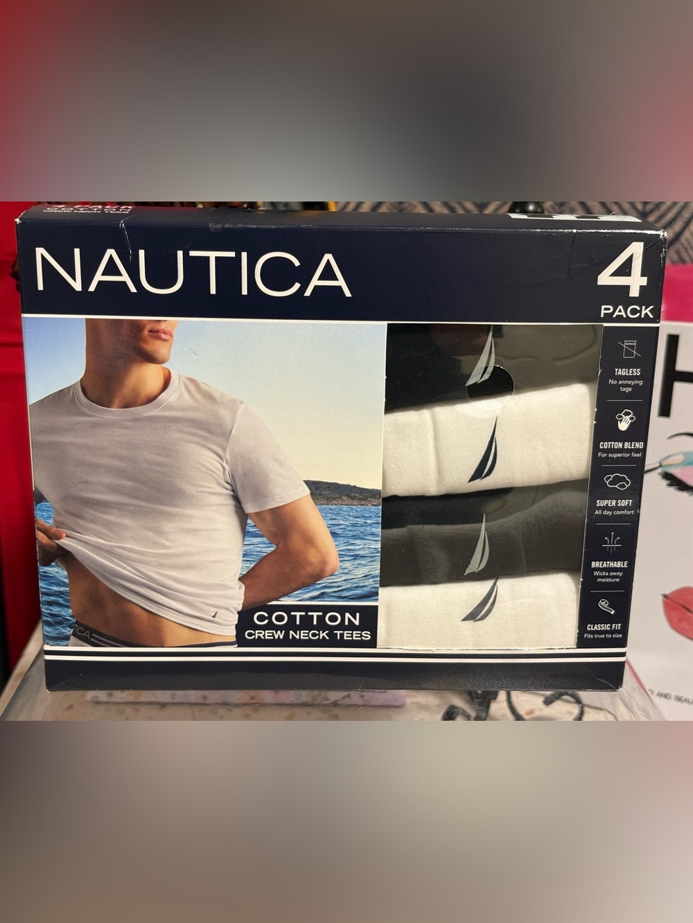 🆕Nautica Mens 4 Pack Cotton Crew Neck 
T-Shirts Black White Classic Fit, Small